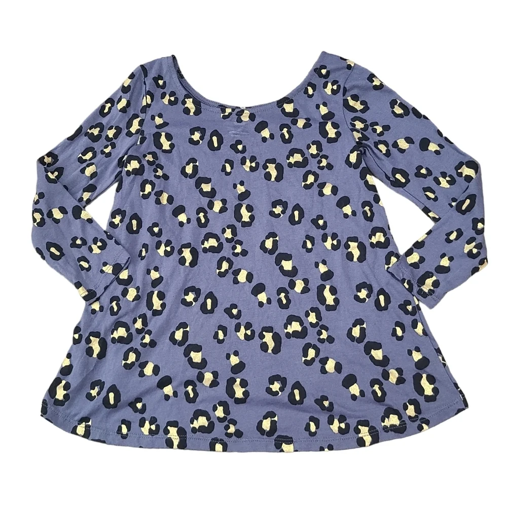 Old Navy Girls XS 5 Gray Gold Leopard Pattern Long Sleeve High Low Blouse
